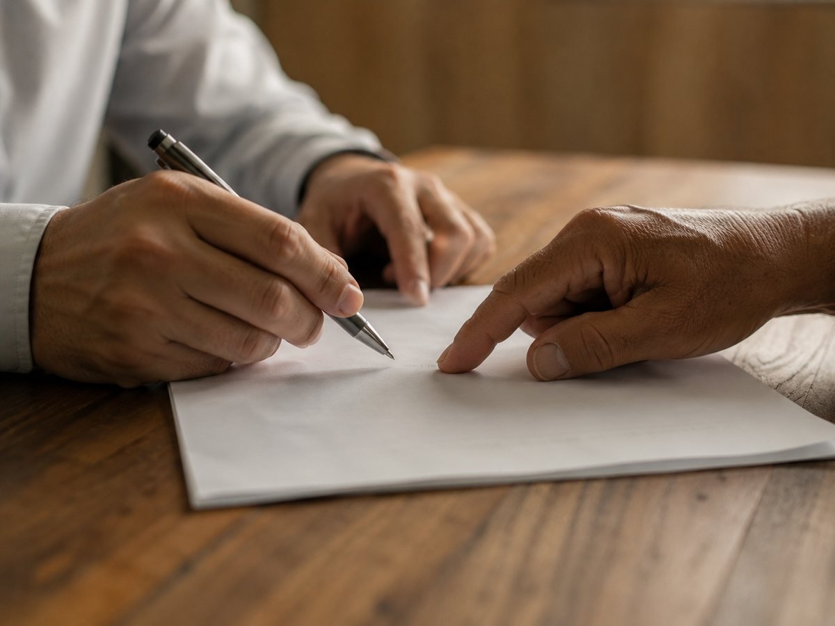 Conferência e assinatura de documento no escritório da JPF Advocacia, em Cuiabá